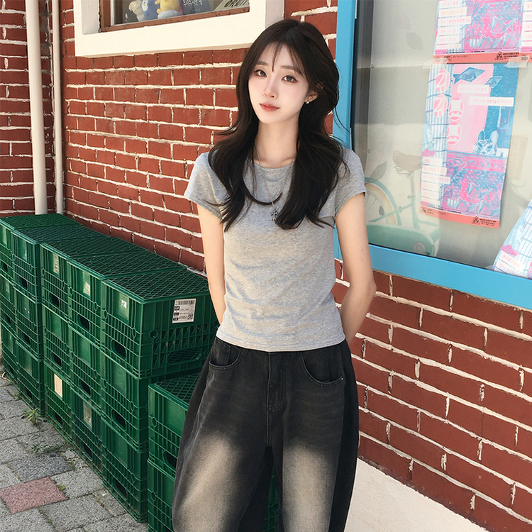 シンプルラウンドネック半袖Tシャツ MELANGE