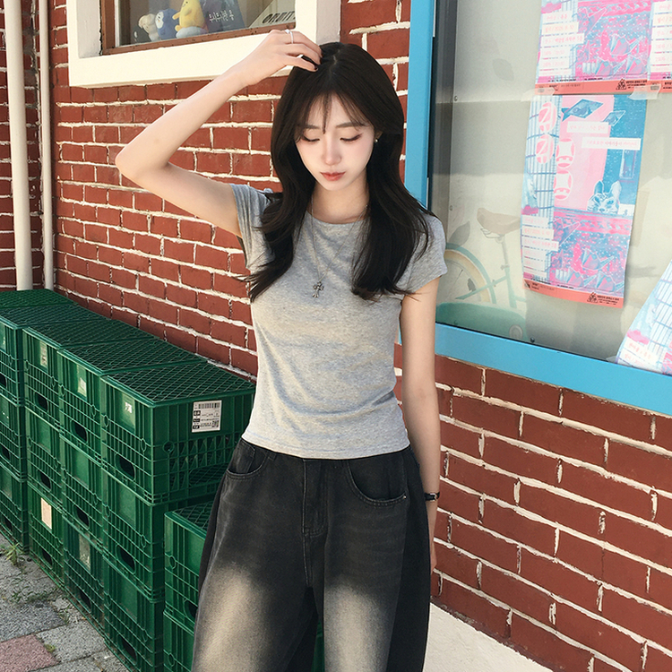 シンプルラウンドネック半袖Tシャツ MELANGE