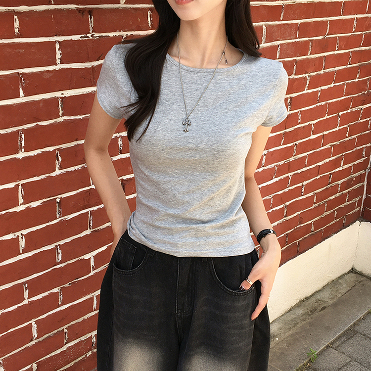 シンプルラウンドネック半袖Tシャツ MELANGE