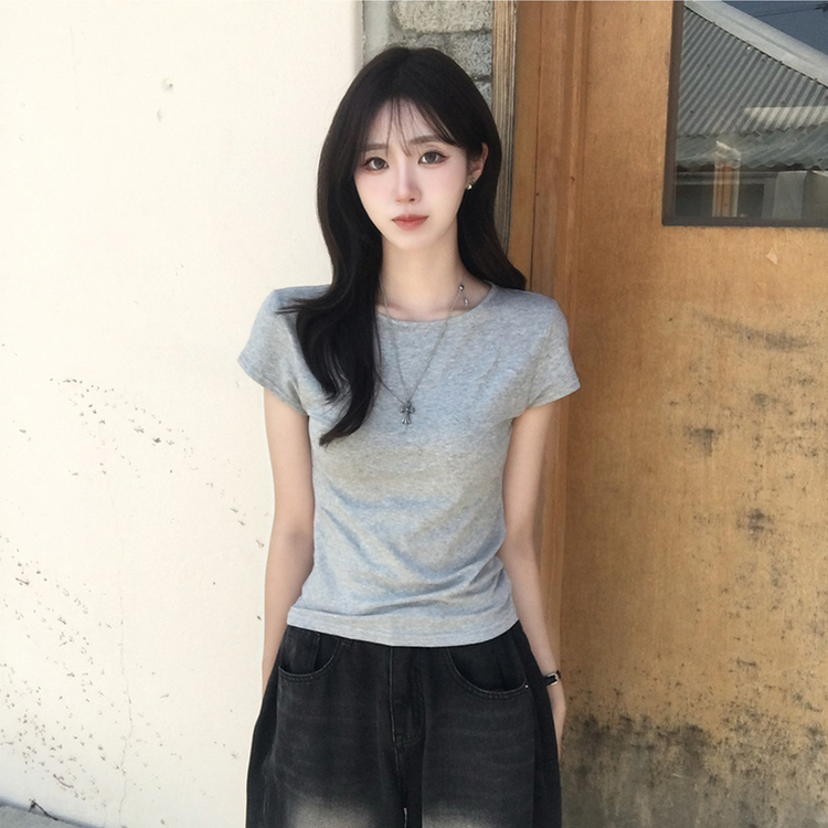 シンプルラウンドネック半袖Tシャツ MELANGE