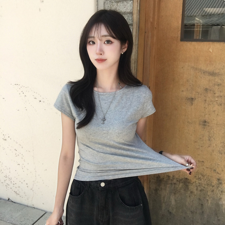 シンプルラウンドネック半袖Tシャツ MELANGE