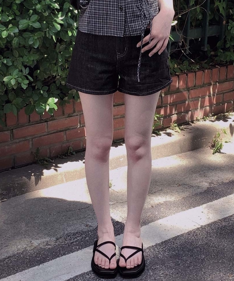 ハイウエストベーシックデニムショートパンツ BLACK