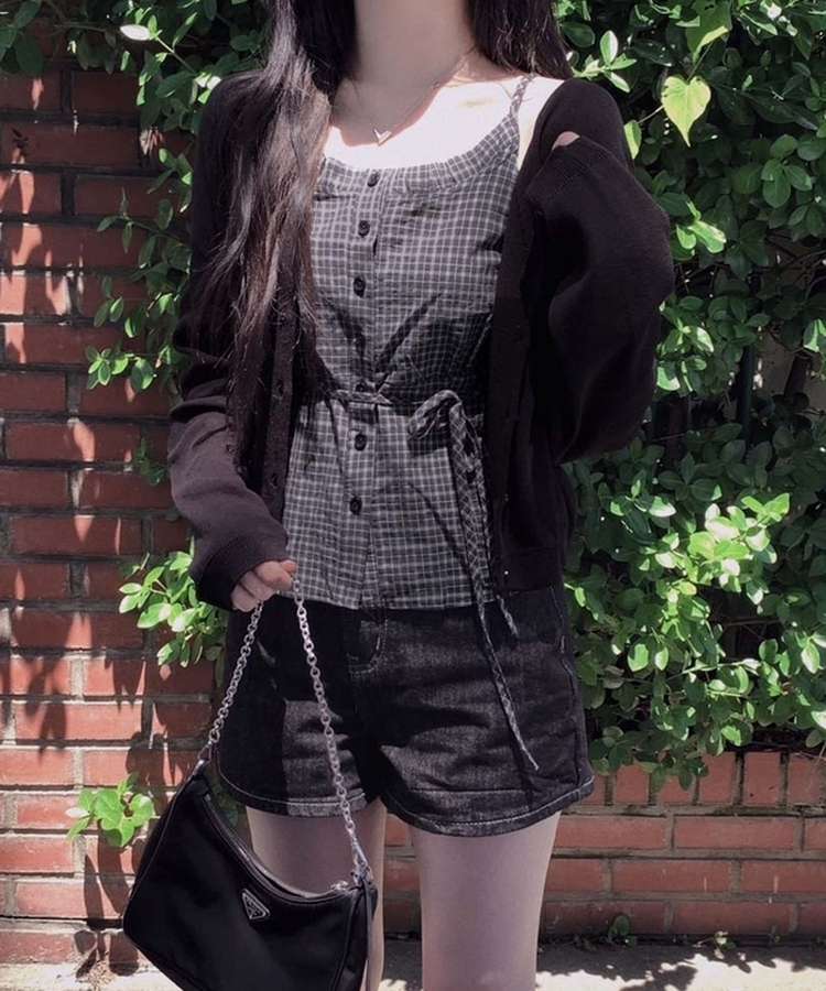 ハイウエストベーシックデニムショートパンツ BLACK