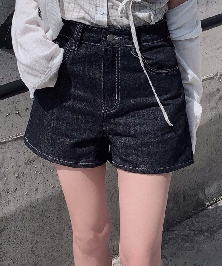 ハイウエストベーシックデニムショートパンツ BLUE