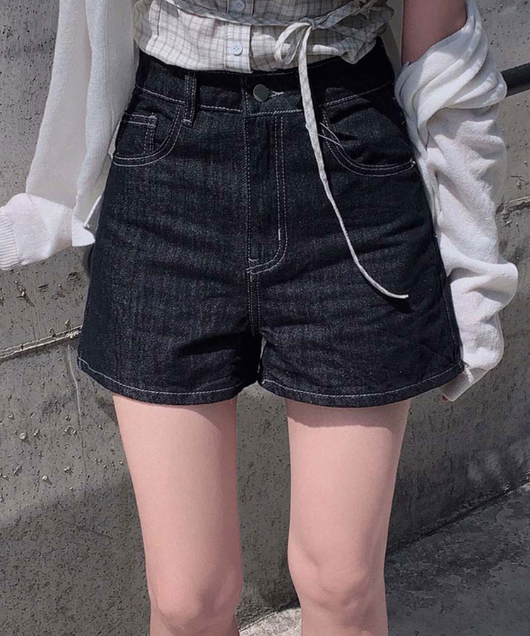 ハイウエストベーシックデニムショートパンツ BLUE