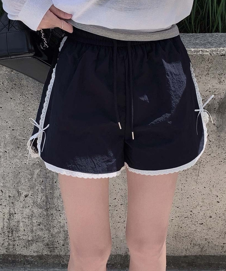 レースリボンバンディングショートパンツ NAVY