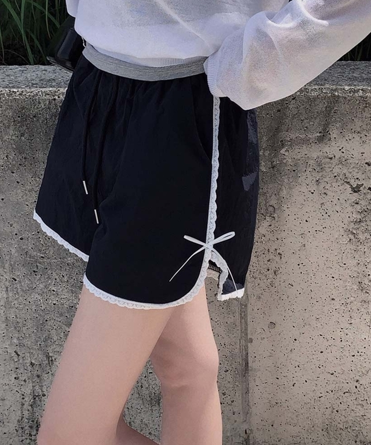 レースリボンバンディングショートパンツ NAVY