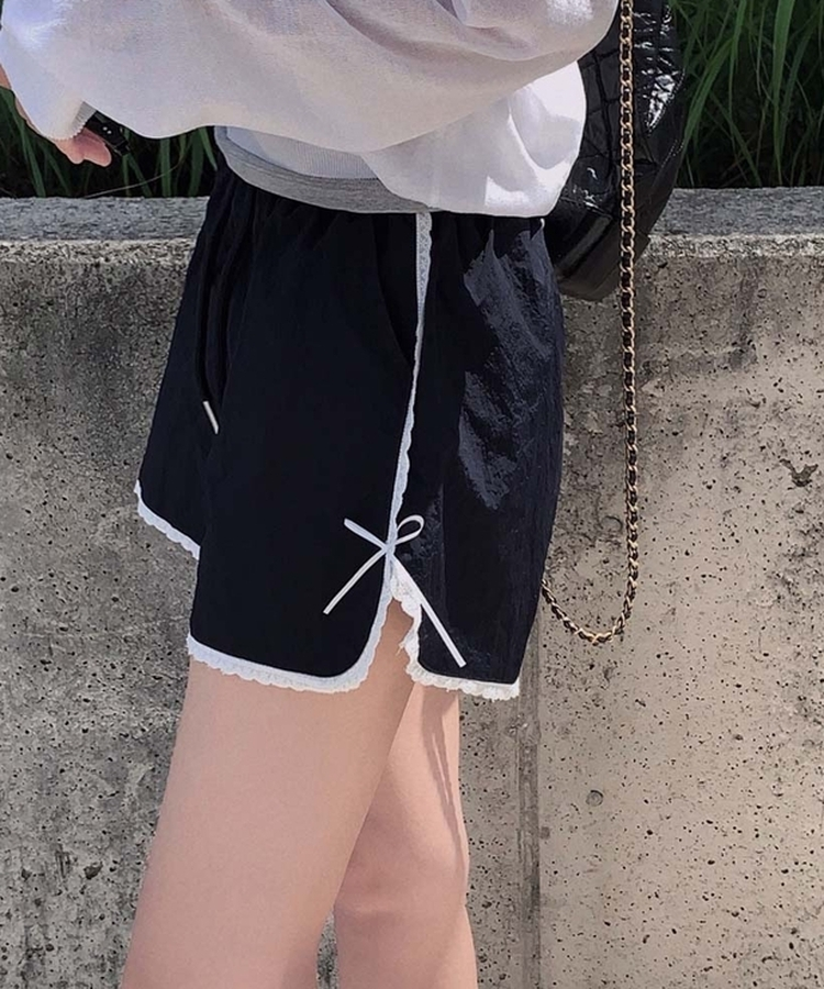 レースリボンバンディングショートパンツ NAVY