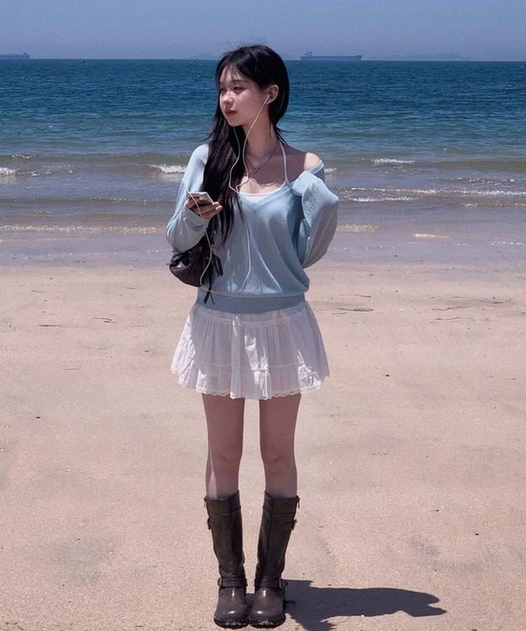 네이쳐 린넨 클라우드 썸머 브이넥 루즈핏 긴팔 니트 소라