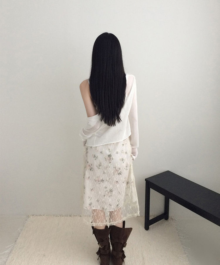 フラワーレースVネックキャミソールワンピース IVORY