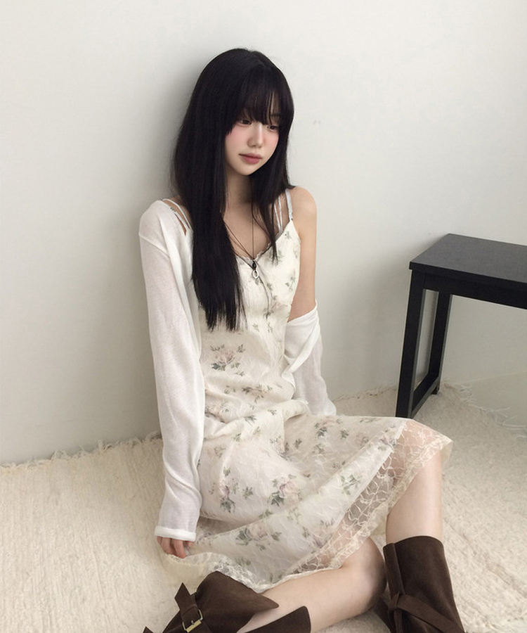 フラワーレースVネックキャミソールワンピース IVORY
