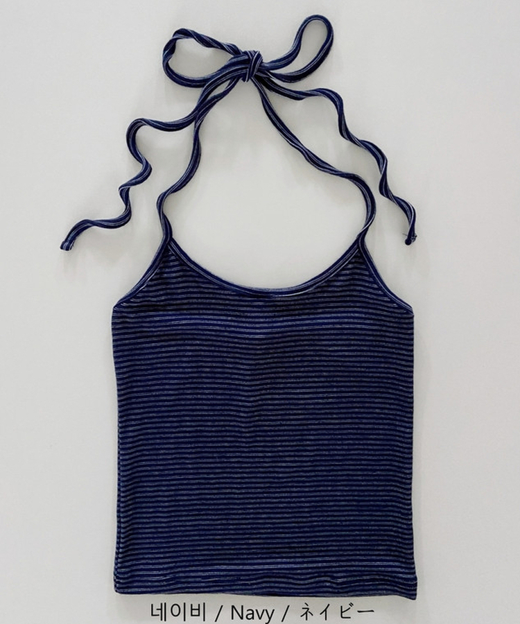 ボーダーリボンホルターネックキャミソール