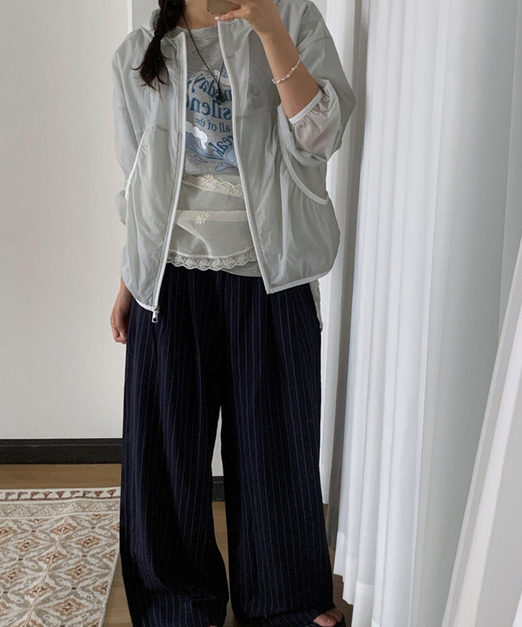 シースルーフードウィンドブレーカージャケット LIGHT GRAY