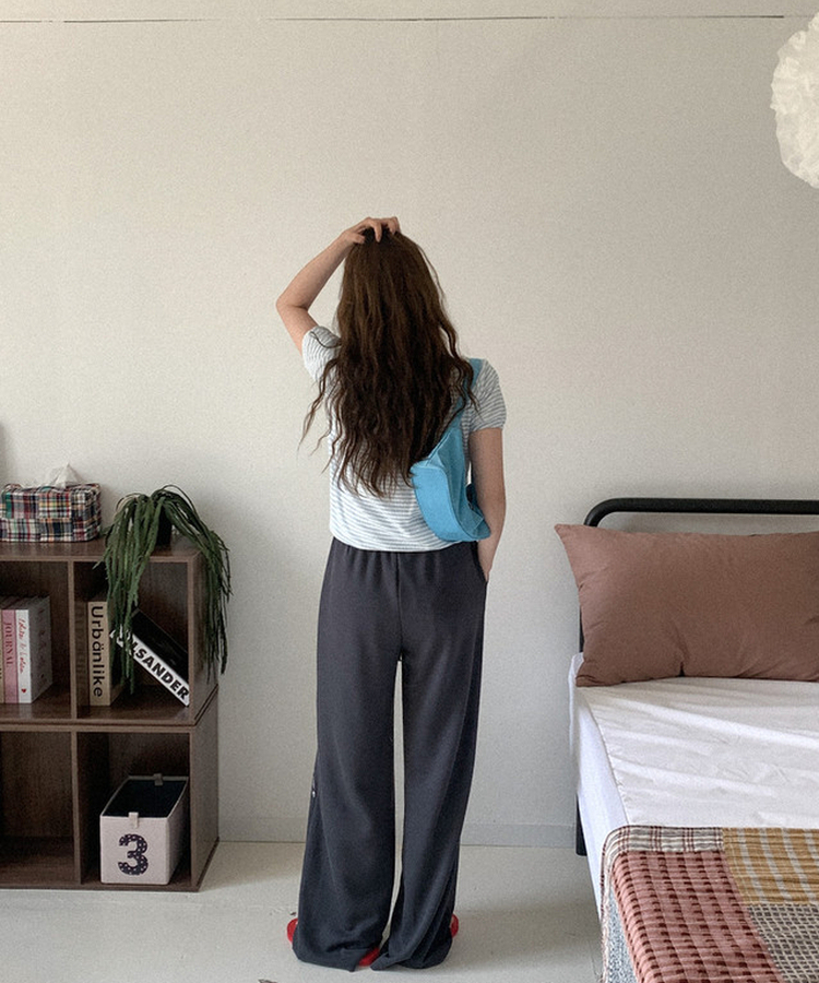 ボーダーUネックパフTシャツ SKY BLUE