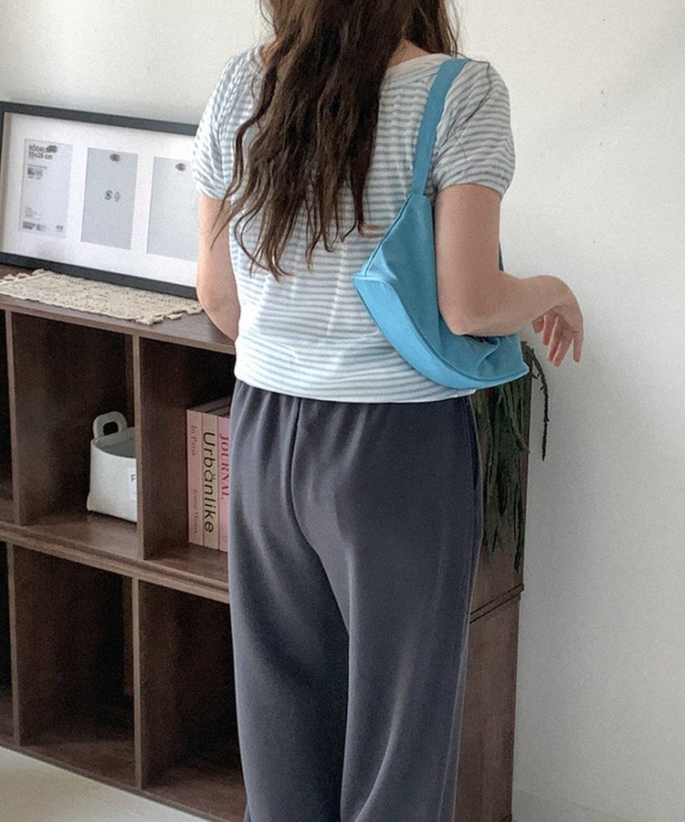 ボーダーUネックパフTシャツ SKY BLUE