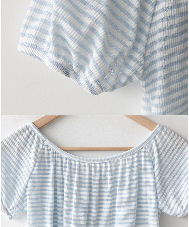 ボーダーUネックパフTシャツ