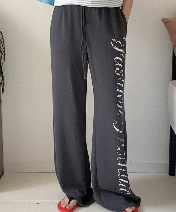 レタリングワイドバンディングパンツ CHARCOAL