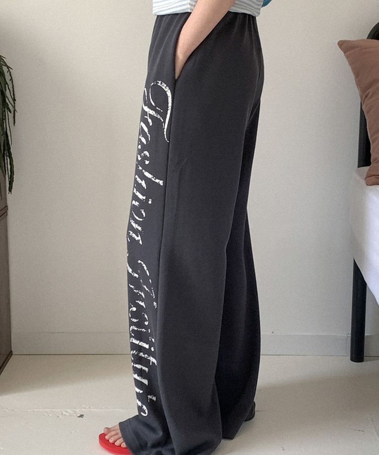 レタリングワイドバンディングパンツ CHARCOAL