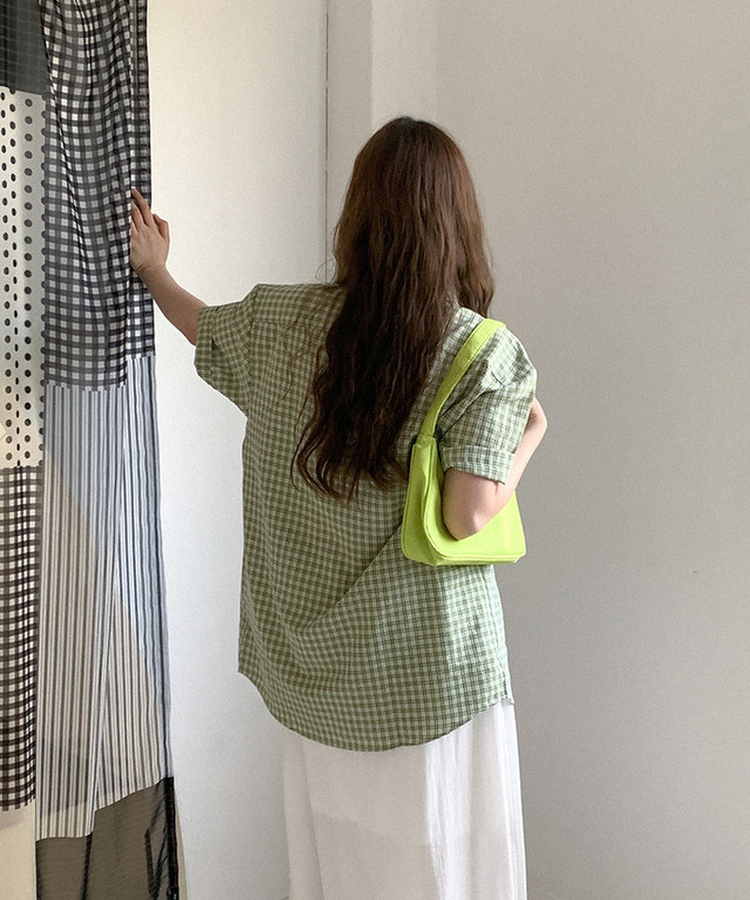 チェックオーバーサイズ半袖シャツ(6color) GREEN