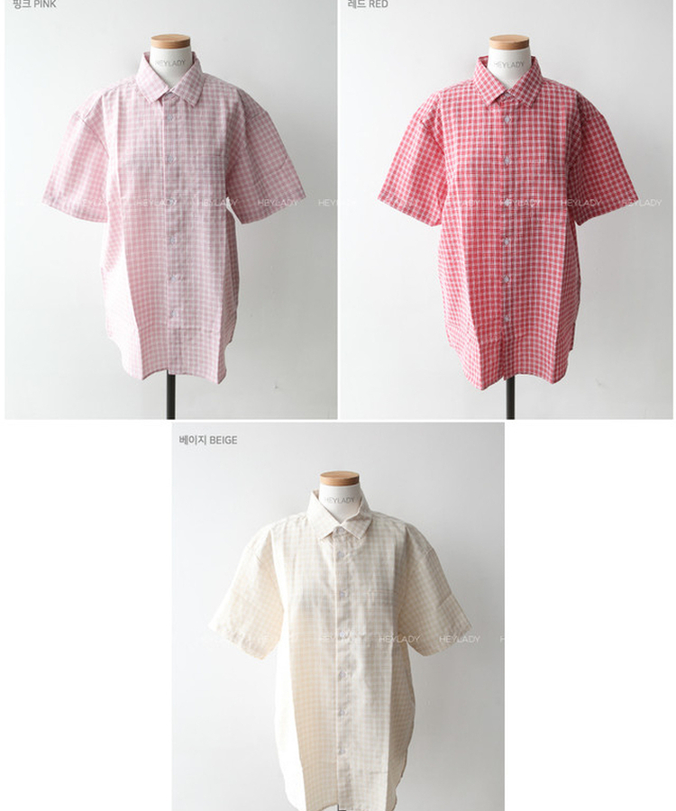 チェックオーバーサイズ半袖シャツ(6color)