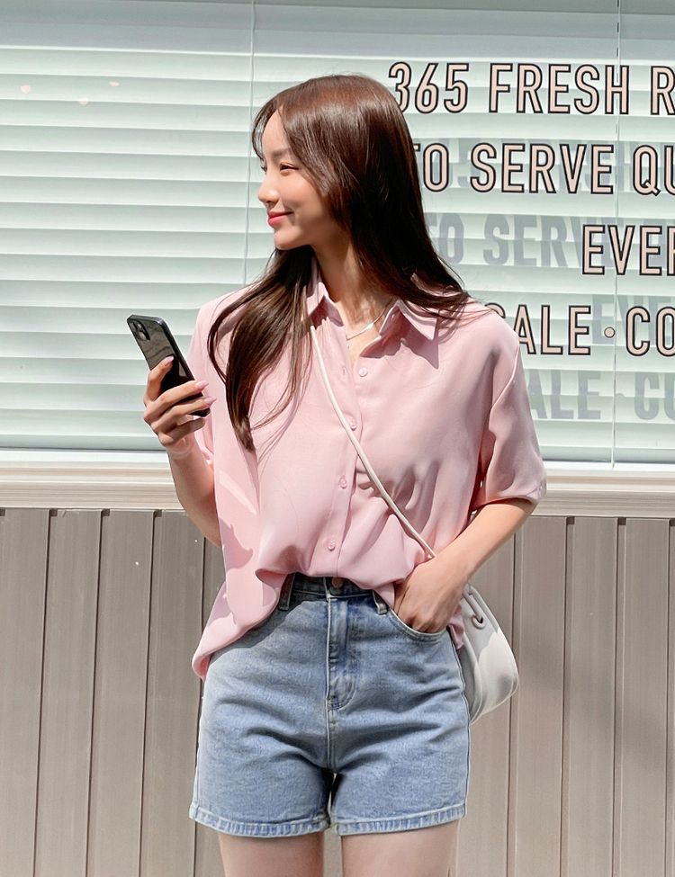 ベーシックフィット半袖シャツ PINK