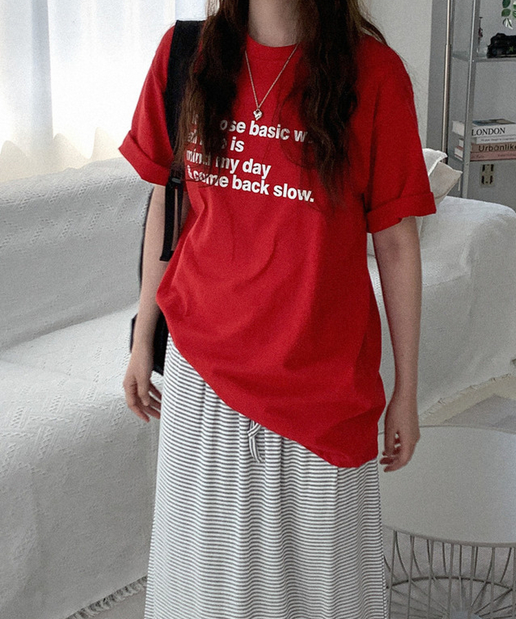 レタリングボックスTシャツ RED