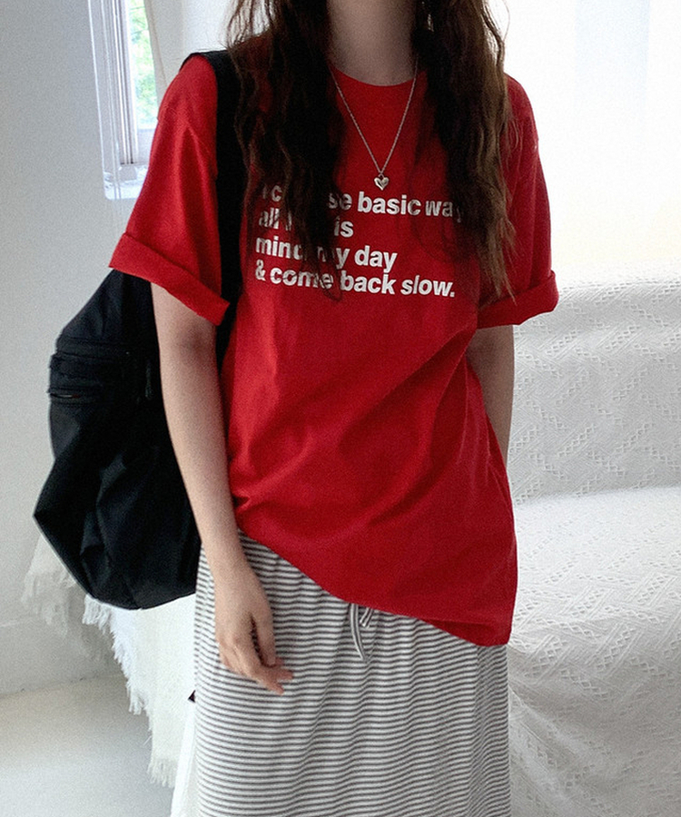 レタリングボックスTシャツ RED