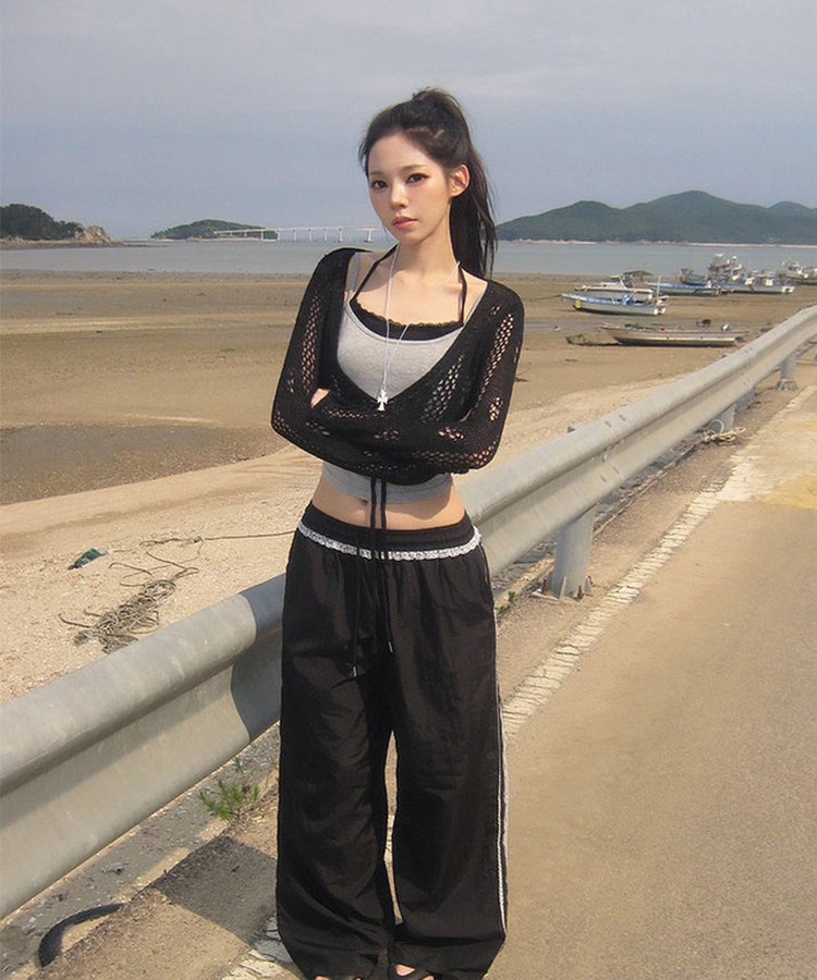 ショートメッシュニットカーディガン BLACK