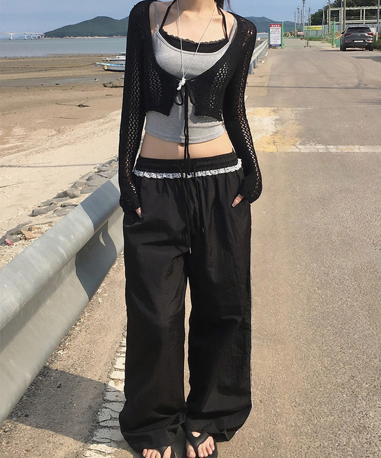 ショートメッシュニットカーディガン BLACK