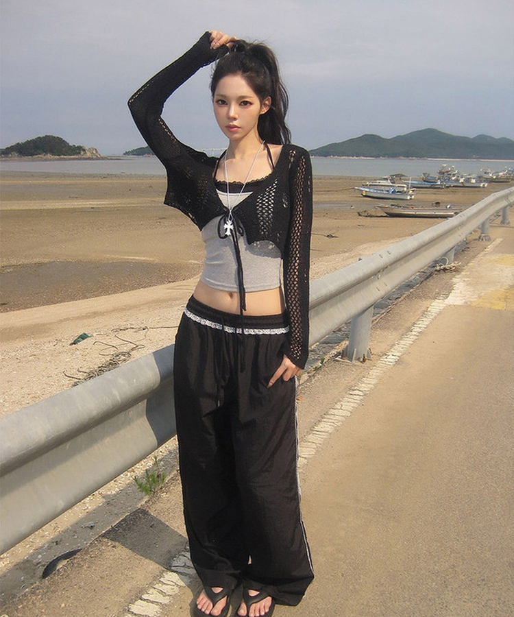 ショートメッシュニットカーディガン BLACK