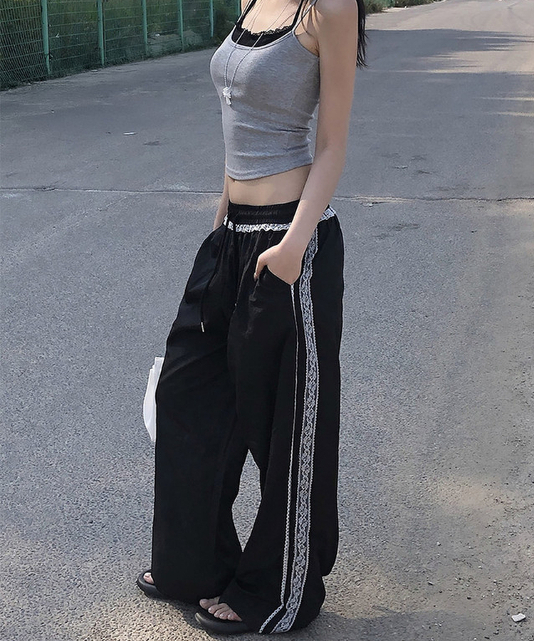 レースナイロンワイドパンツ BLACK