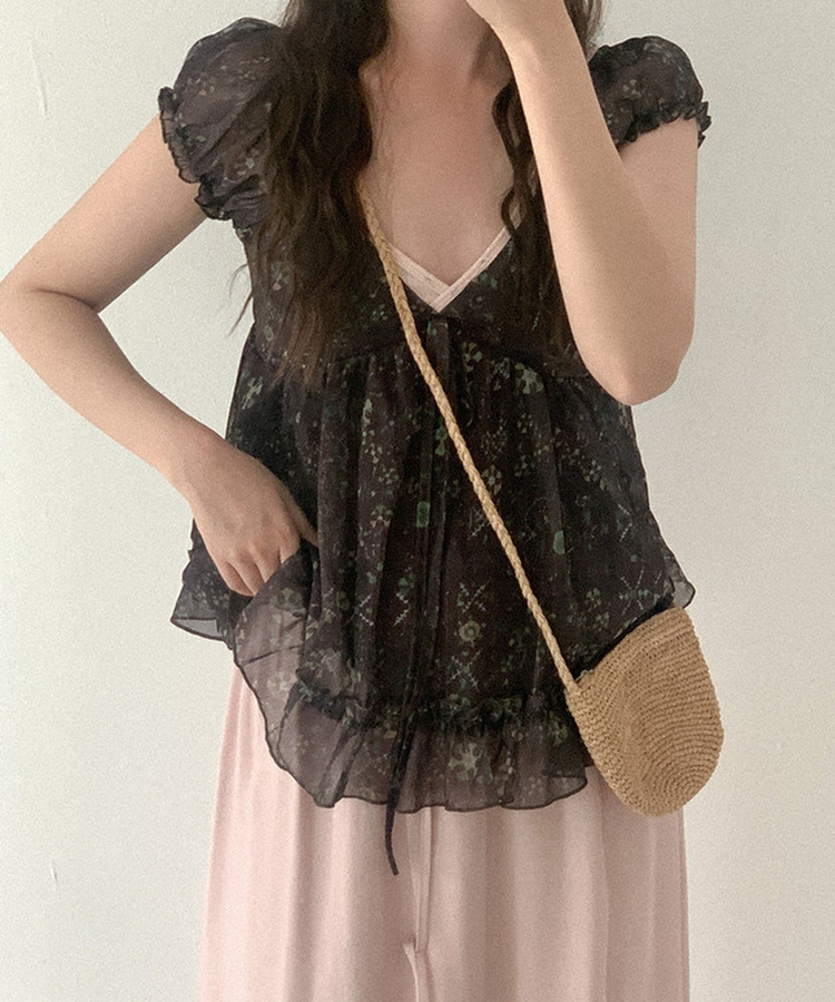 フラワーキャミソールブラウス BROWN