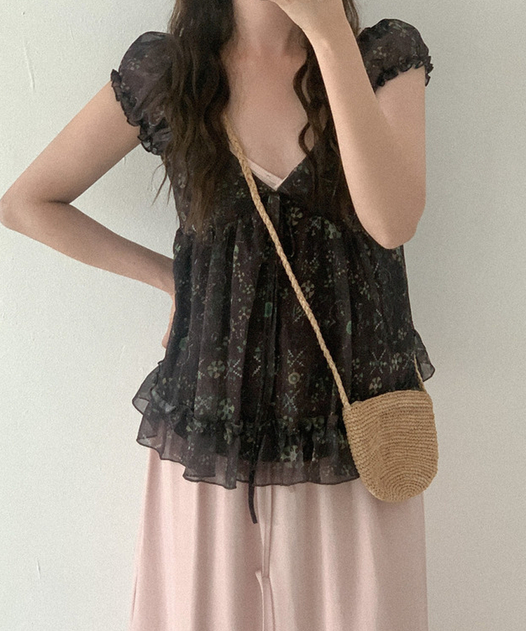 フラワーキャミソールブラウス BROWN