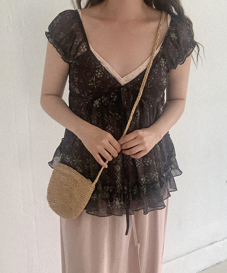 フラワーキャミソールブラウス BROWN
