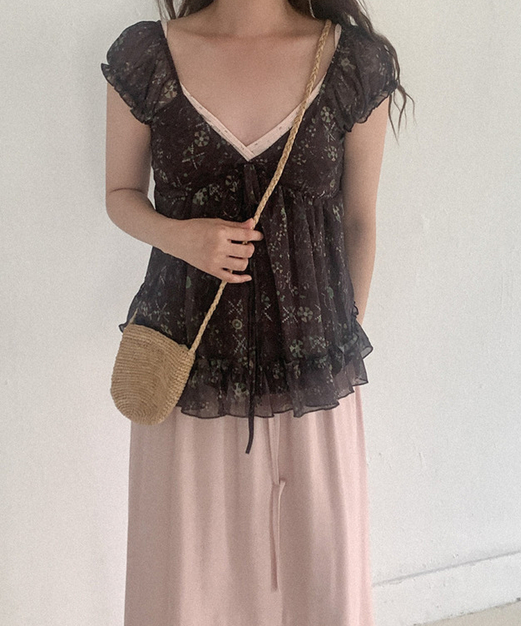 フラワーキャミソールブラウス BROWN