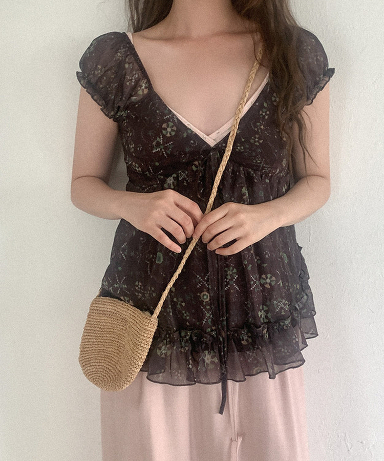 フラワーキャミソールブラウス BROWN
