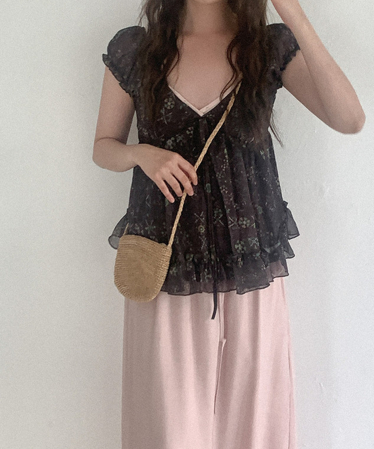フラワーキャミソールブラウス BROWN