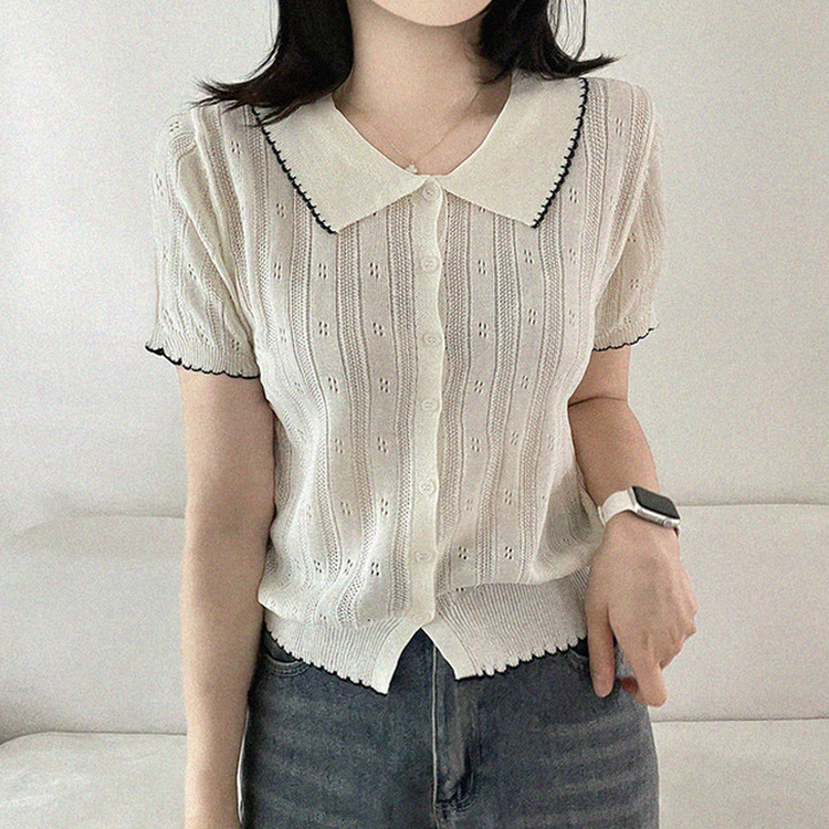 パンチングウェーブサマーボタンニットカーディガン IVORY