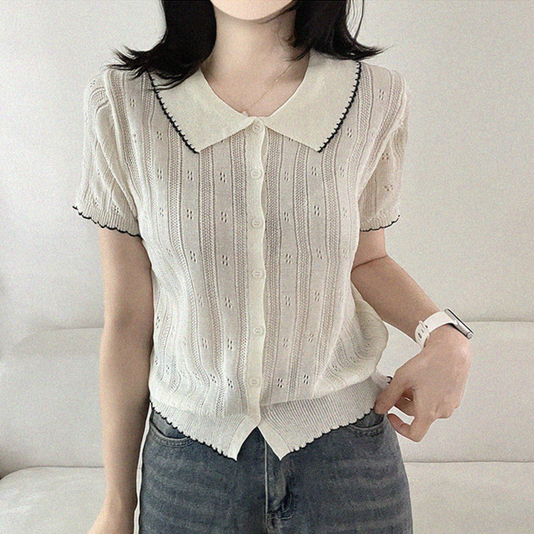 パンチングウェーブサマーボタンニットカーディガン IVORY