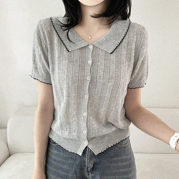 パンチングウェーブサマーボタンニットカーディガン GRAY