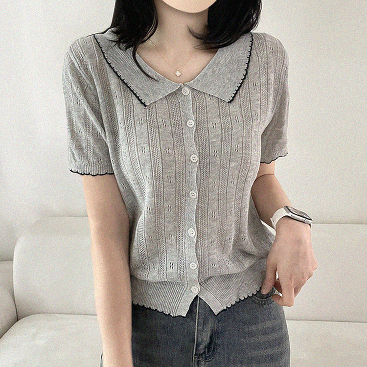 パンチングウェーブサマーボタンニットカーディガン GRAY