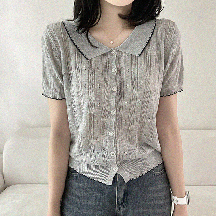 パンチングウェーブサマーボタンニットカーディガン GRAY