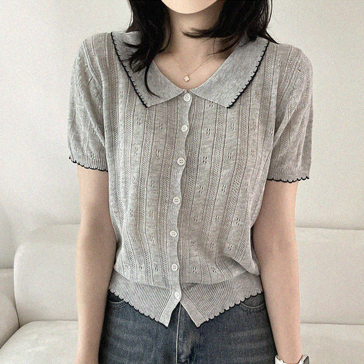 パンチングウェーブサマーボタンニットカーディガン GRAY