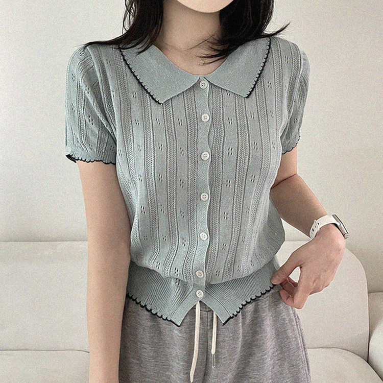 パンチングウェーブサマーボタンニットカーディガン SKY BLUE