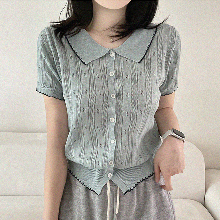 パンチングウェーブサマーボタンニットカーディガン SKY BLUE