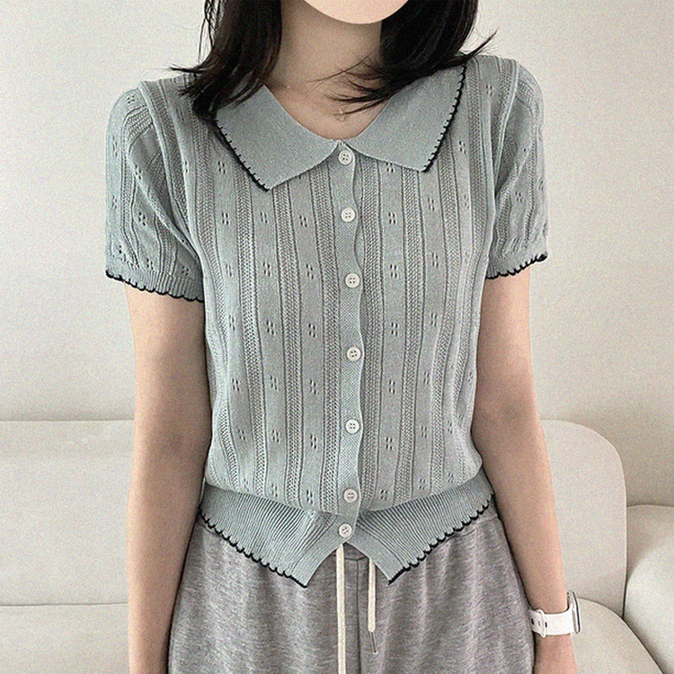 パンチングウェーブサマーボタンニットカーディガン SKY BLUE