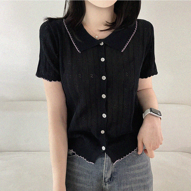パンチングウェーブサマーボタンニットカーディガン BLACK