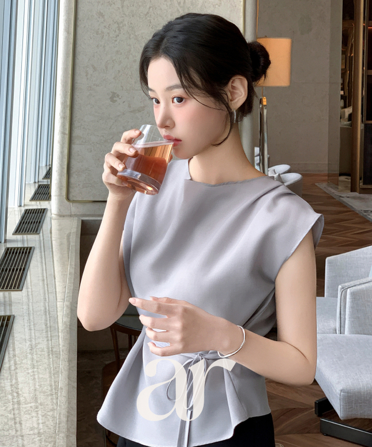 （国内製作）（夏の通勤コーデ/ゲストルックブラウス♥）ロエナ ストラップセット ドレープブラウス BLUE GRAY