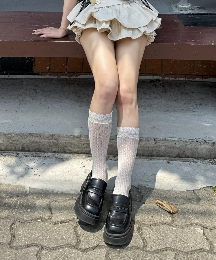 시어 메쉬 양말 화이트
