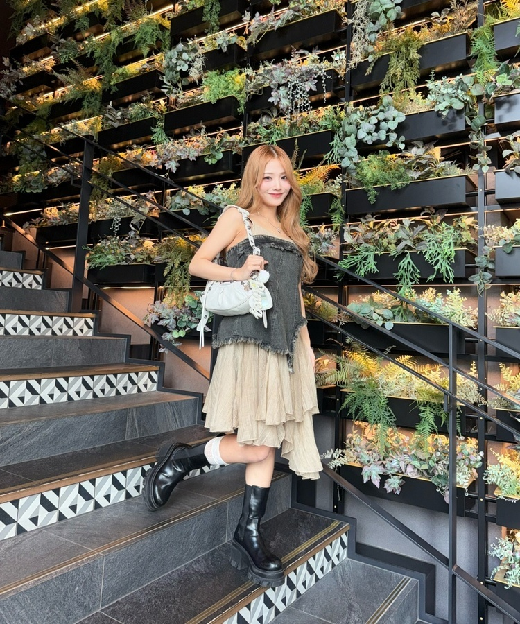 페이드 데님 원피스 흑청